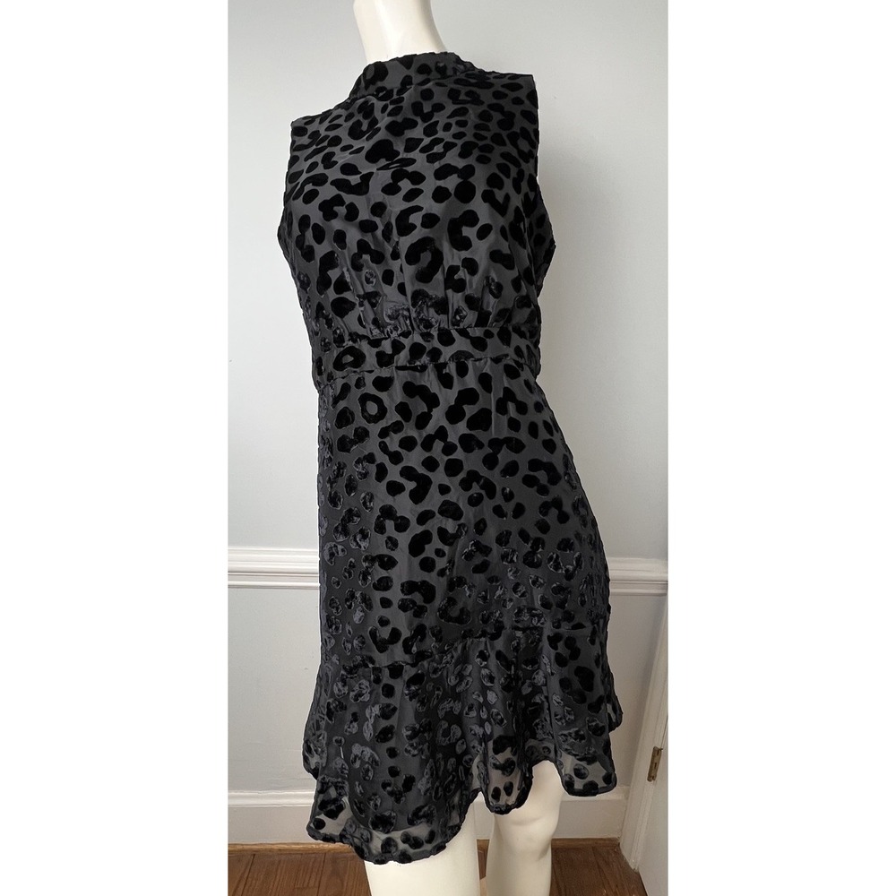 Ann Taylor Women's Black Cheetah Velvet Mock Neck Party Sheath Sleeveless 8P
